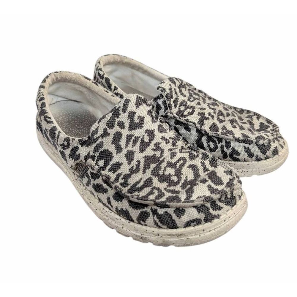 Hey Dude Misty cheetah animal print gray black loafer slip on comfort womens 9